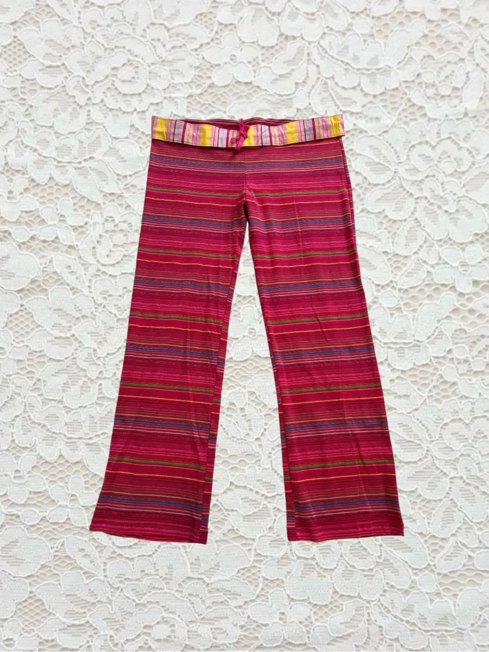 vintage victoria’s secret pink striped low rise wide leg fold over pajama pants